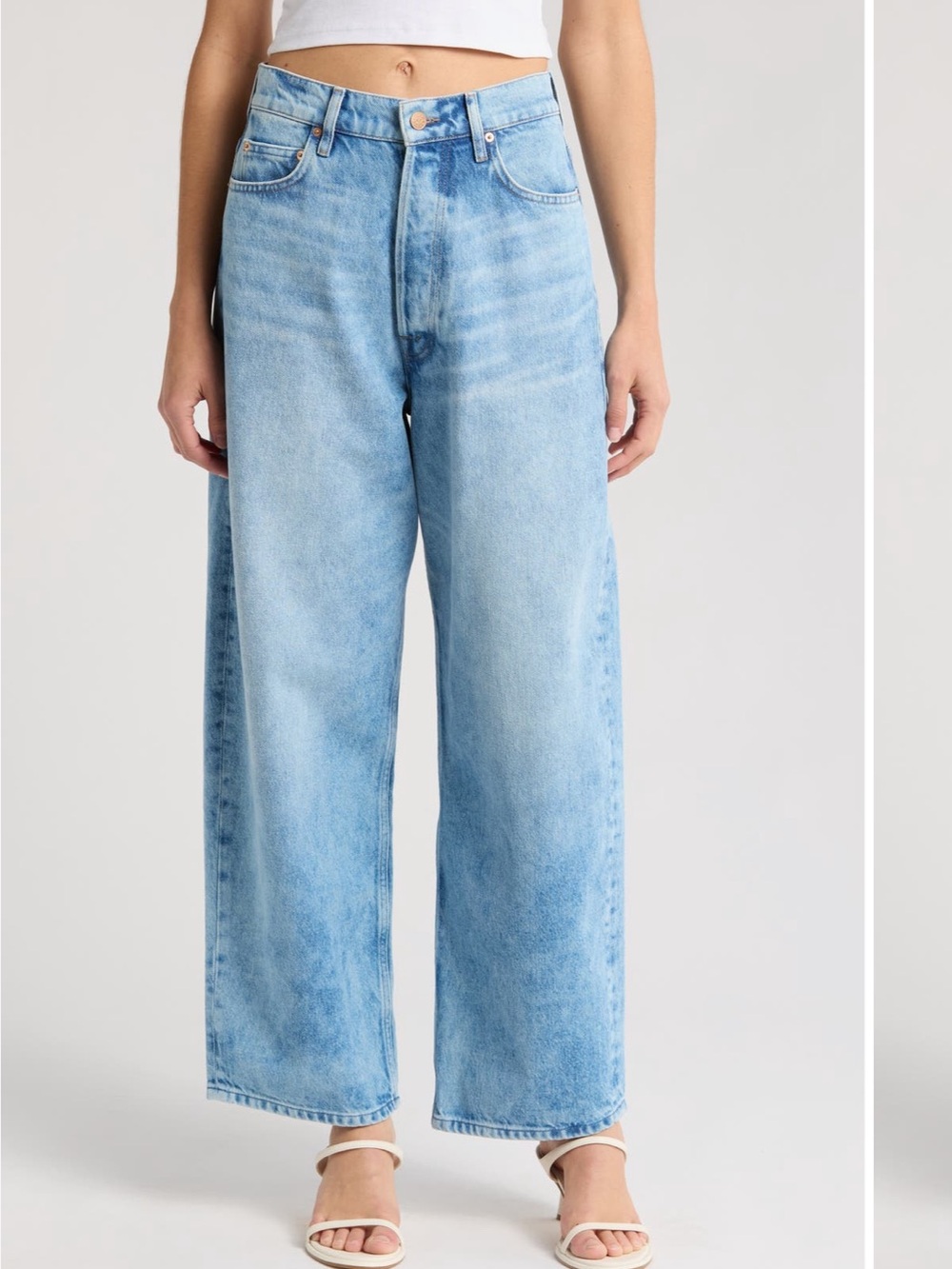 Mother Denim Snacks The Main Course Nerdy High-Rise Wide Leg Jeans in Light Blue